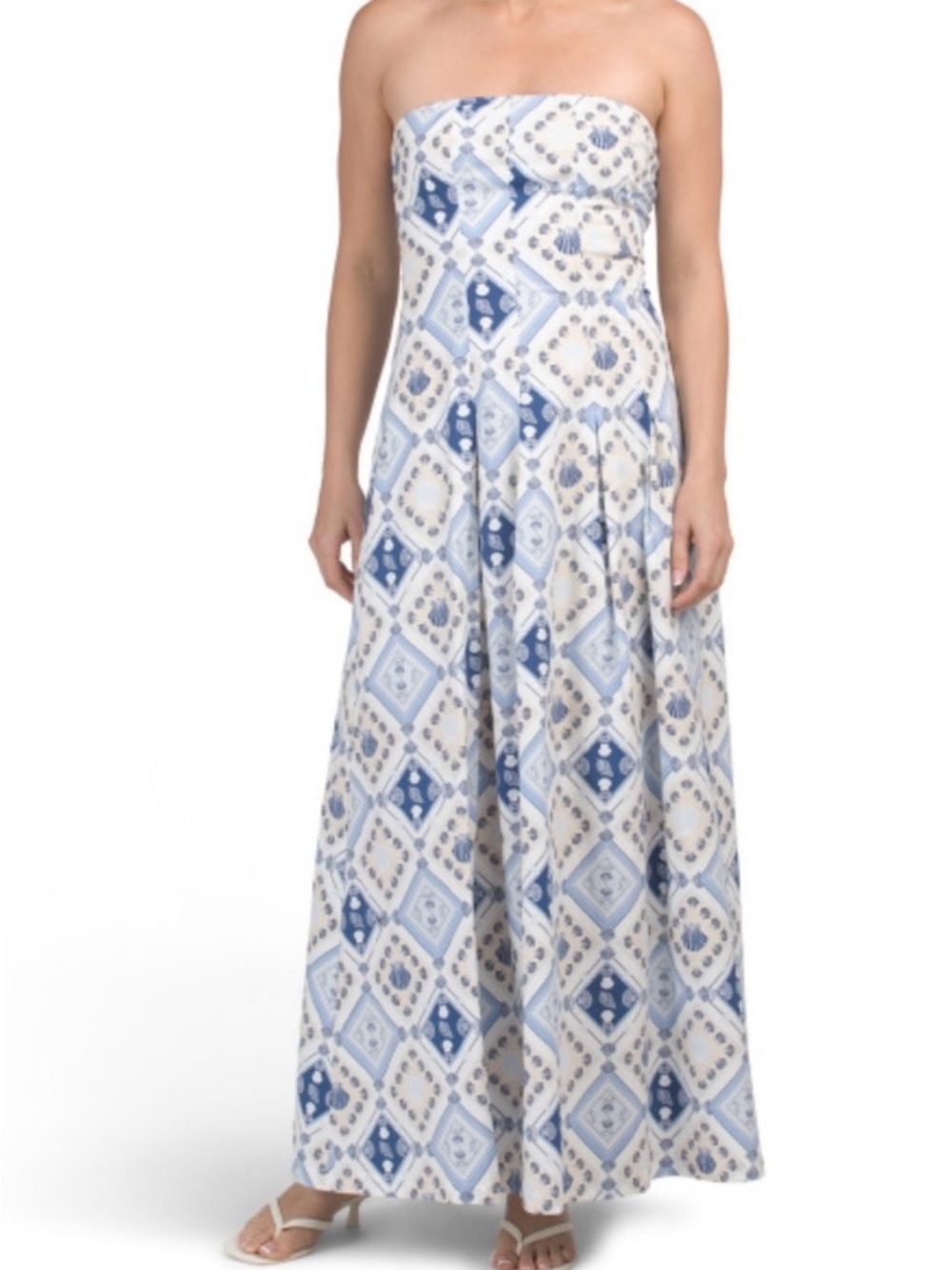 NWT 7 For All Mankind Strapless White and Blue Printed Maxi Dress size S.